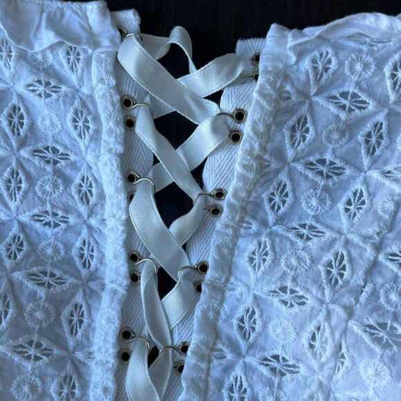 For Love and Lemons Corset Top Sand Dollar Lace Up Eyelet Blouse Underwire Boho - Picture 14 of 16